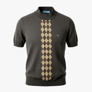 Crocodile (Singapore)Women’s Argyle Sweater Brown Mock Neck Knit Pullover Preppy